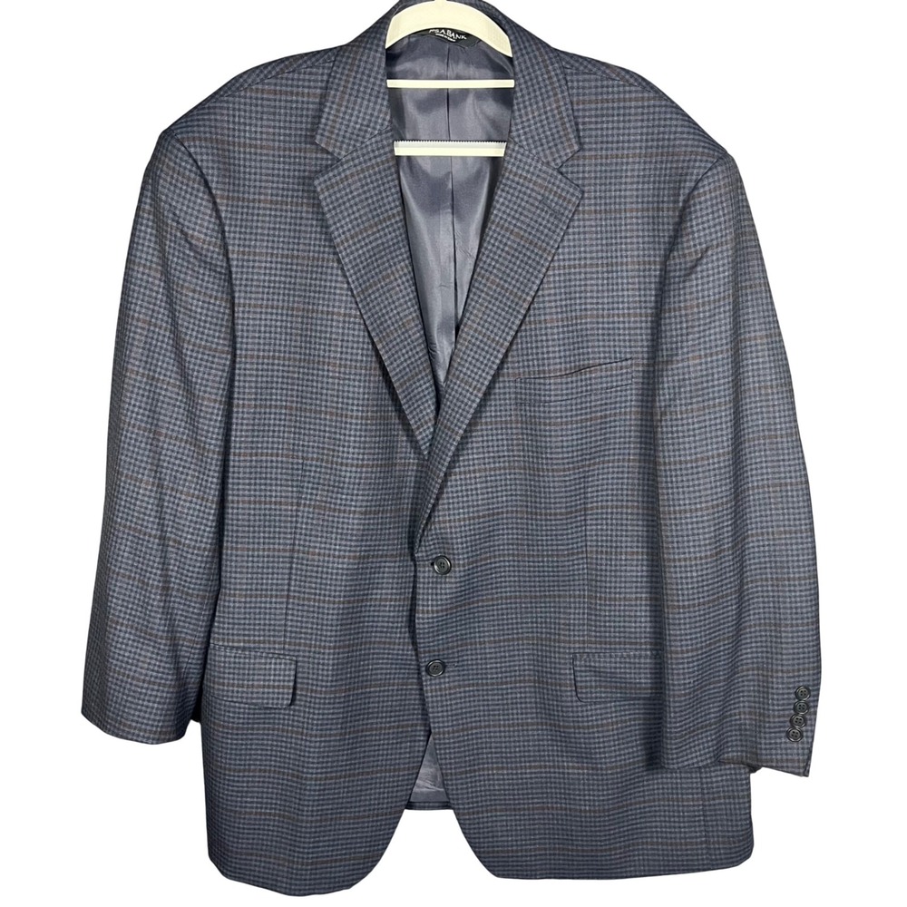 Jos. A. Bank Blazer Mens 48 Regular Blue Brown Plaid Executive Wool Sport Coat